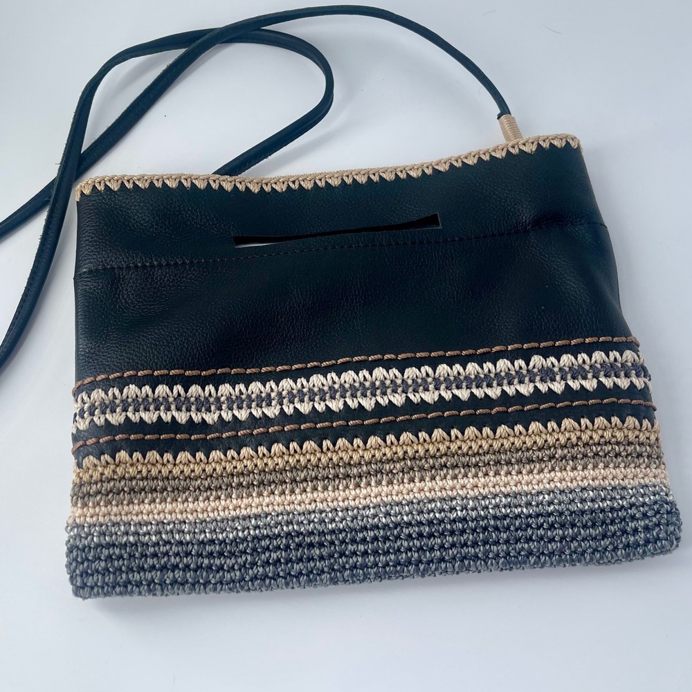 The Sak Leather Crochet Crossbody Bag Handmade Bali Artisan Convertible Clutch